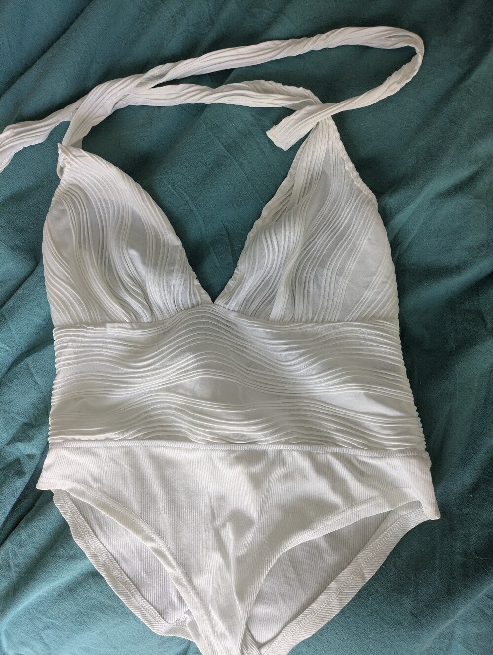 Sheer Textured Bodysuit Shein XL V Neck Halter 3D White Snap Closure Adjustable - Picture 1 of 13